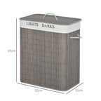 HOMCOM Cesto para Ropa Sucia de Bambú 100L con Tapa 2 Compartimentos 52x32x63 cm