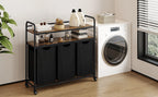 Hzuaneri Cesto para la colada 3 compartimentos, 3 x 46 L, Colector de ropa con 2 estantes, Clasificador de ropa, Bolsa para la colada extensible