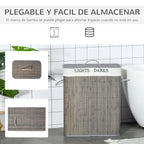 HOMCOM Cesto para Ropa Sucia de Bambú 100L con Tapa 2 Compartimentos 52x32x63 cm