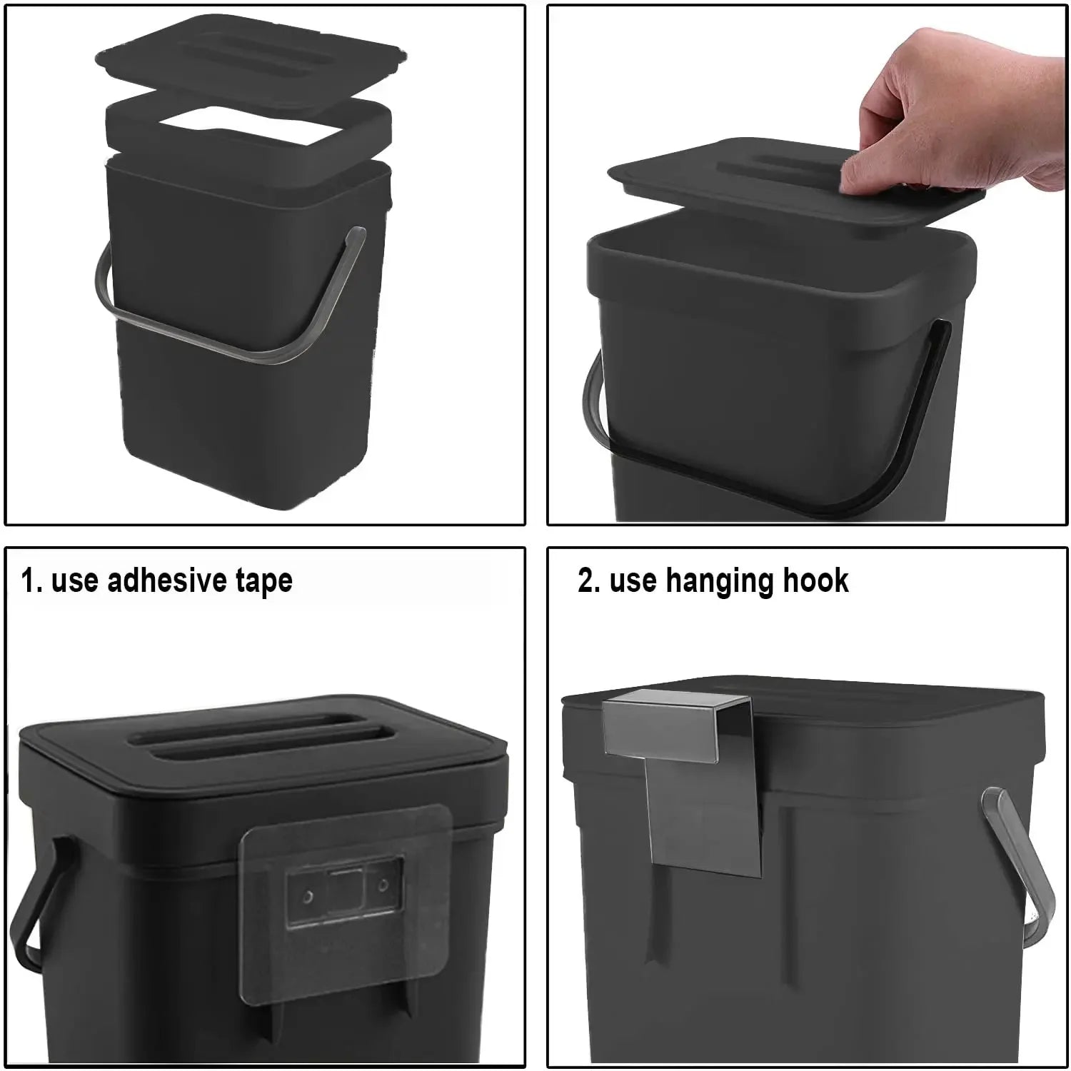 Cubo de basura pequeño de plástico, cubo de basura pequeño colgante con tapa debajo del fregadero para cocina, cubo de basura para alimentos, cubo de basura montable para Baño