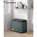 SONGMICS Cubo Triple para Cocina, Cubo Basura de Reciclaje, Pedal, Cubo de Basura de Metal 45 L, Sistema de Separación de Residuos Cubo para Cocina, 3 x 15 L, con Tapa, Acero, Plata/Blanco/Negro/Gris Verdoso