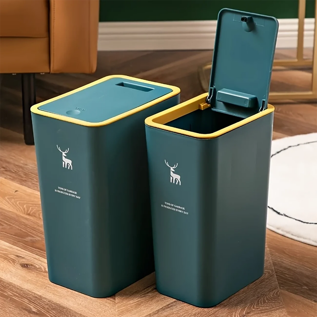 Cubo de basura para baño, cubo de basura de 15L con tapa superior de prensa para cocina, dormitorio, sala de estar, papelera de plástico con tapa emergente, 1 ud.