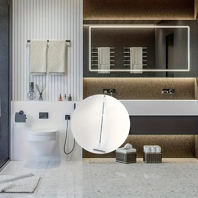 Escoba mágica con cabeza desmontable, raspador de silicona de doble cara, mango de plástico 180 °   Diseño de fácil almacenamiento para baño y sala de estar