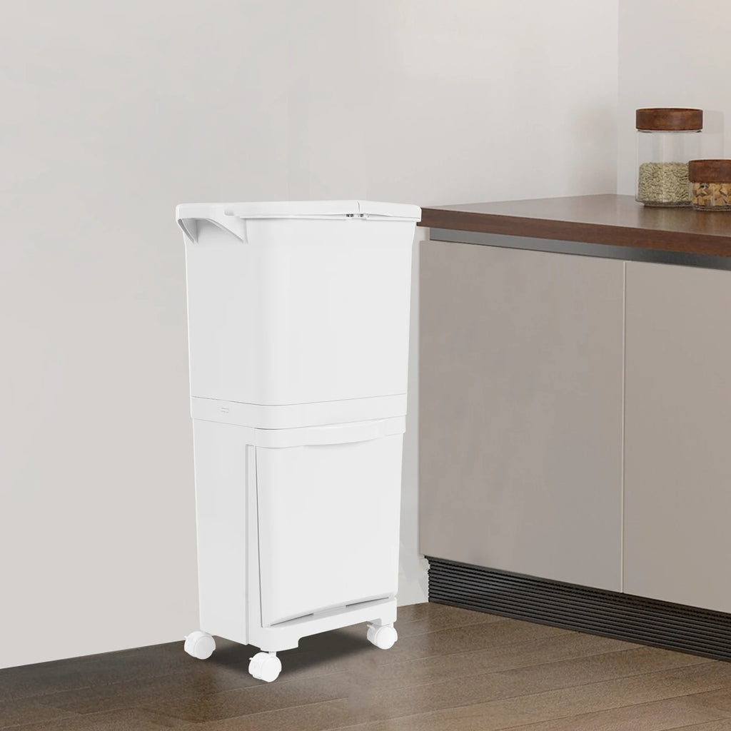 Cubo de basura de cocina de doble capa con tapa, clasificación en seco y húmedo, cubo de basura de gran capacidad para el hogar