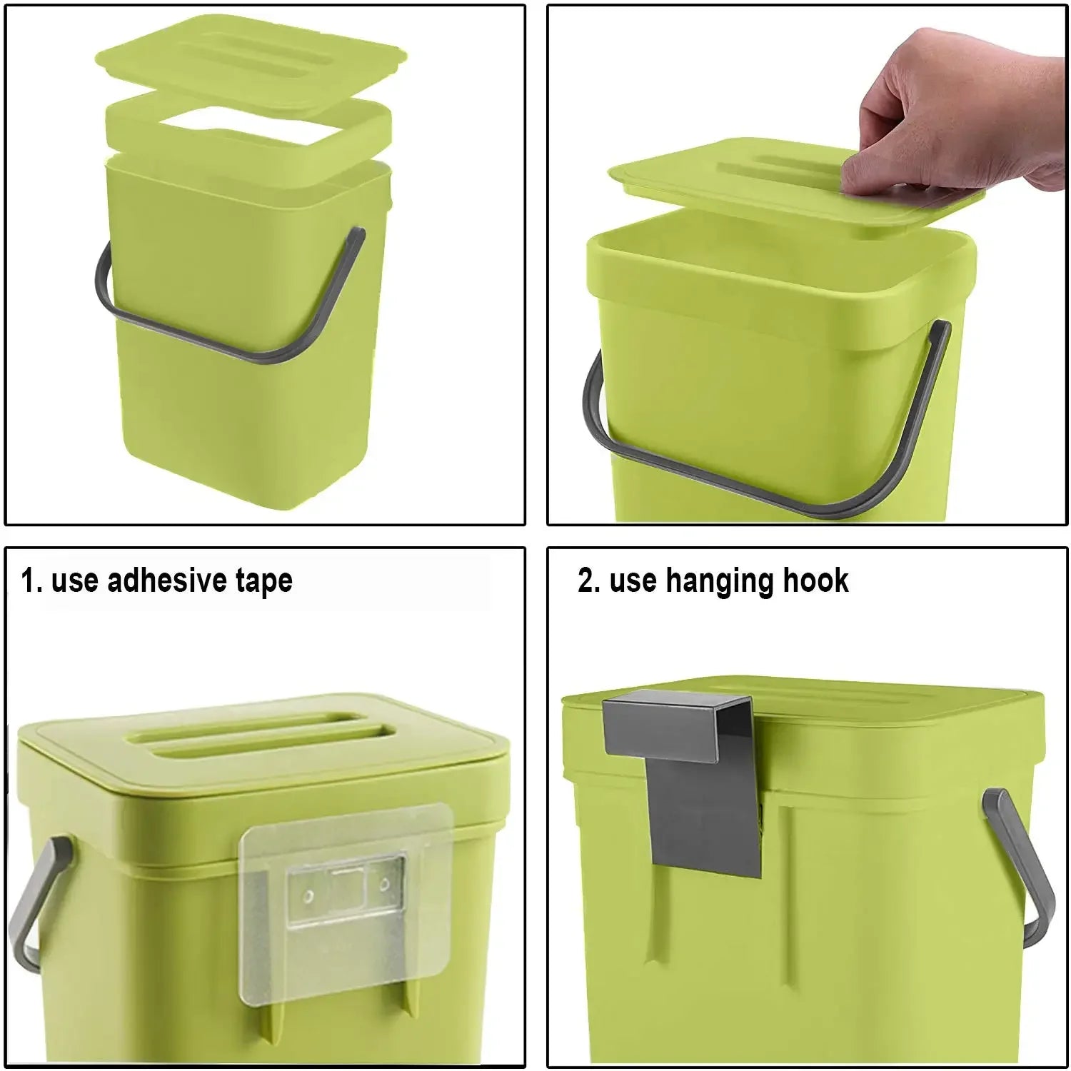 Cubo de basura pequeño de plástico, cubo de basura pequeño colgante con tapa debajo del fregadero para cocina, cubo de basura para alimentos, cubo de basura montable para Baño