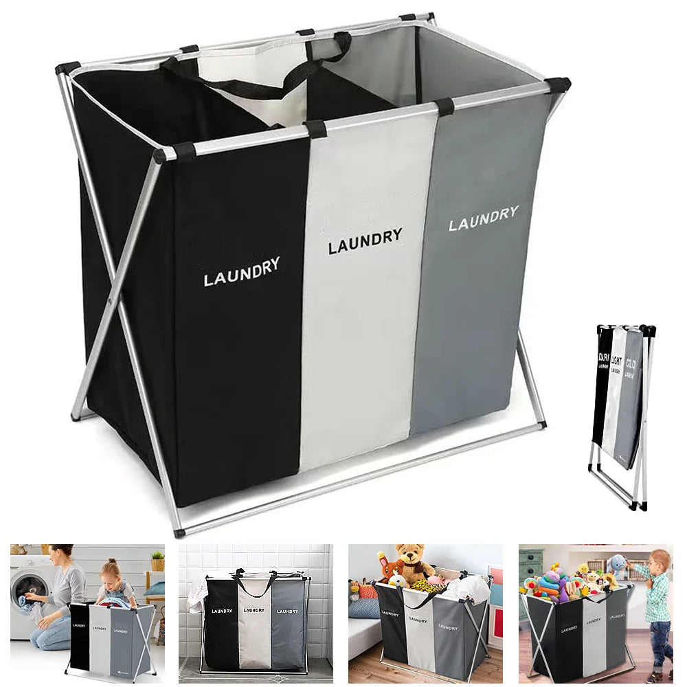 Cesta de lavandería de 3 rejillas, organizador de ropa sucia plegable, cesta de almacenamiento impermeable para baño, contenedores plegables para ropa y juguetes