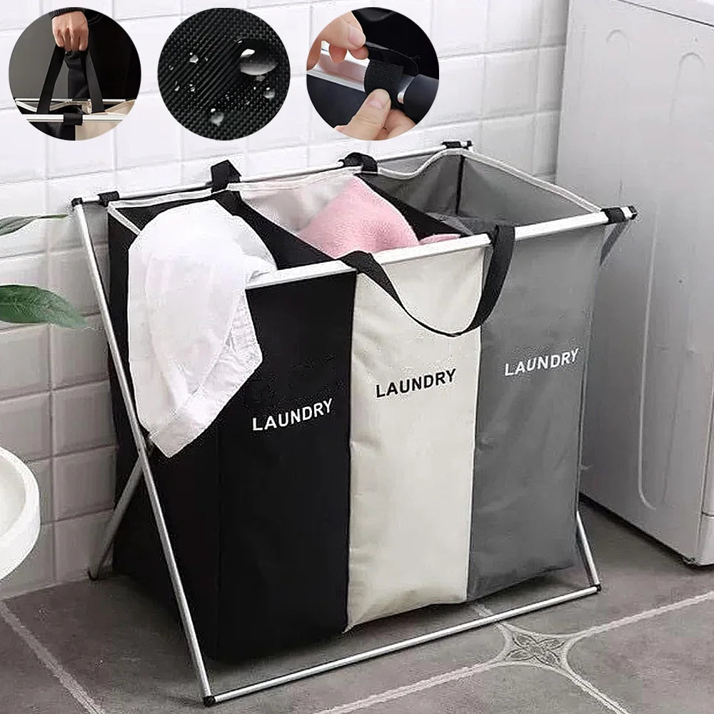 Cesta de lavandería de 3 rejillas, organizador de ropa sucia plegable, cesta de almacenamiento impermeable para baño, contenedores plegables para ropa y juguetes