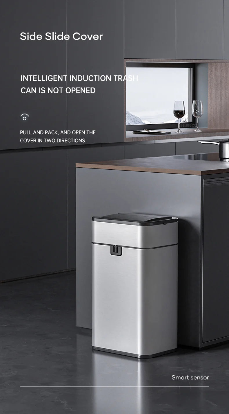Nueva bote de basura de inducción inteligente para el hogar con tapa, inodoro, cocina, gran capacidad, sala de estar, embalaje automático, cubo de basura