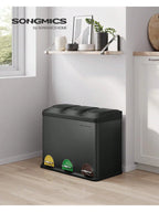 SONGMICS Cubo Triple para Cocina, Cubo Basura de Reciclaje, Pedal, Cubo de Basura de Metal 45 L, Sistema de Separación de Residuos Cubo para Cocina, 3 x 15 L, con Tapa, Acero, Plata/Blanco/Negro/Gris Verdoso