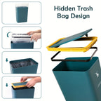 Cubo de basura para baño, cubo de basura de 15L con tapa superior de prensa para cocina, dormitorio, sala de estar, papelera de plástico con tapa emergente, 1 ud.