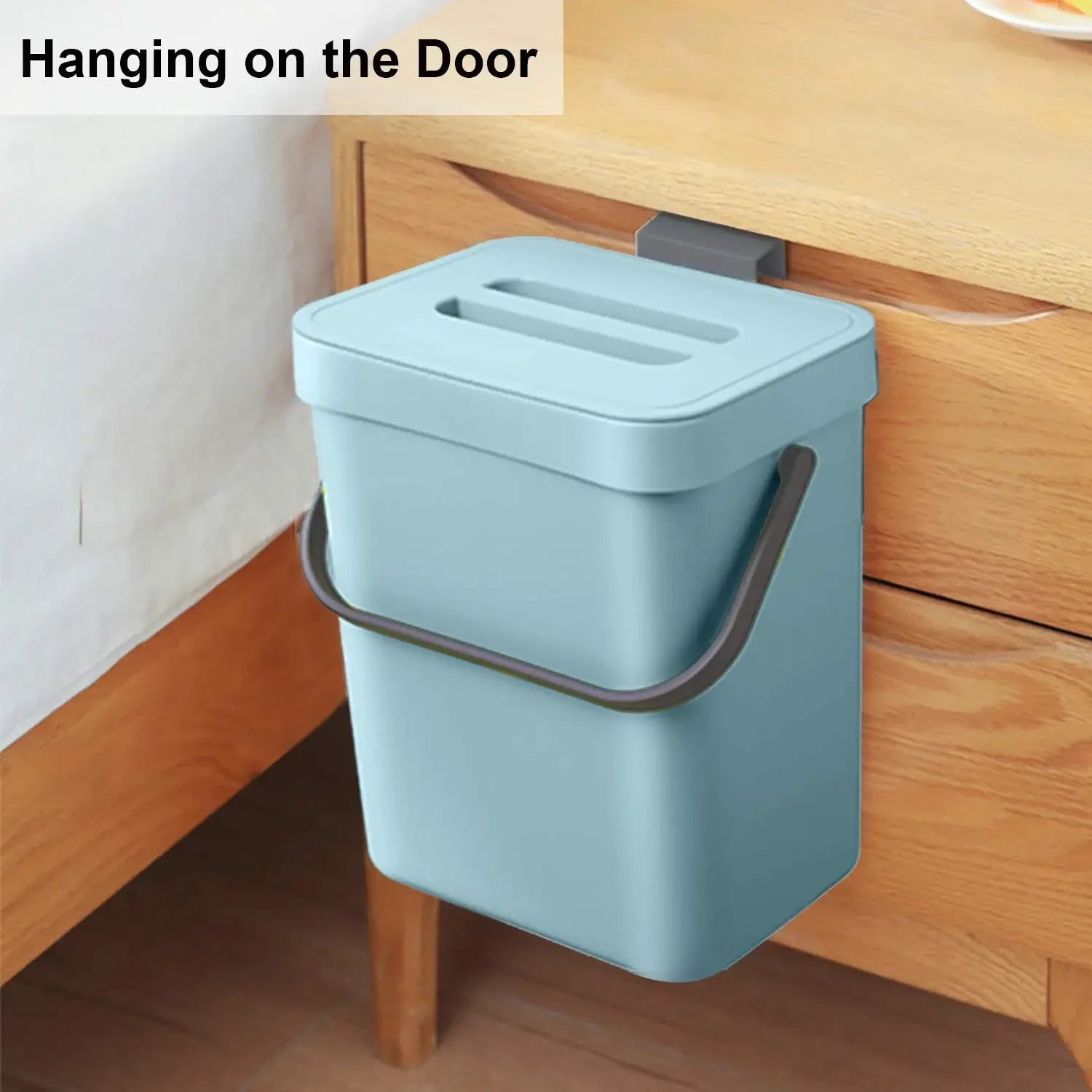 Cubo de basura pequeño de plástico, cubo de basura pequeño colgante con tapa debajo del fregadero para cocina, cubo de basura para alimentos, cubo de basura montable para Baño