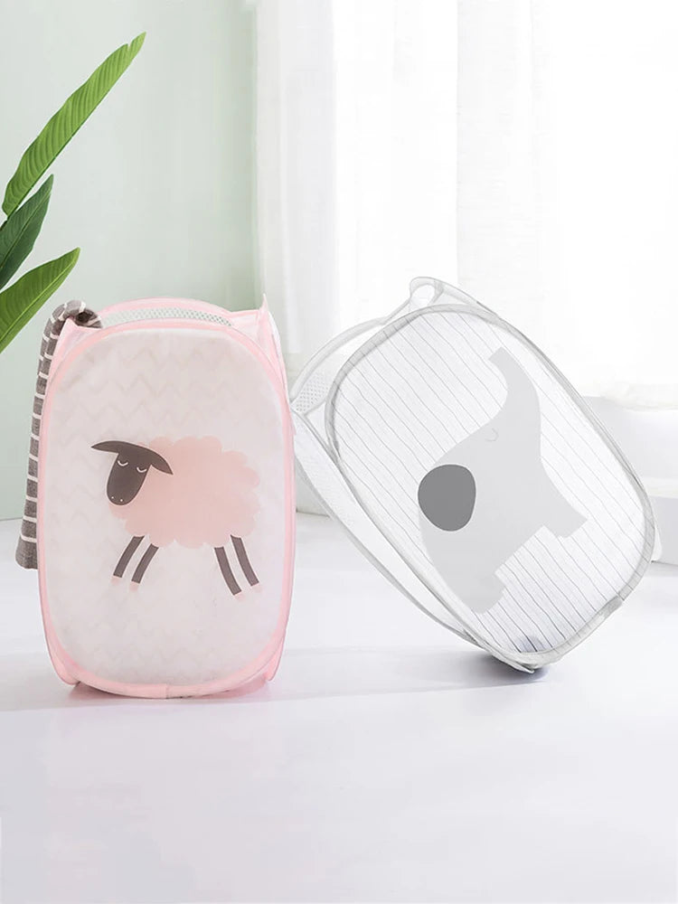 Cesta de ropa sucia de malla plegable de dibujos animados