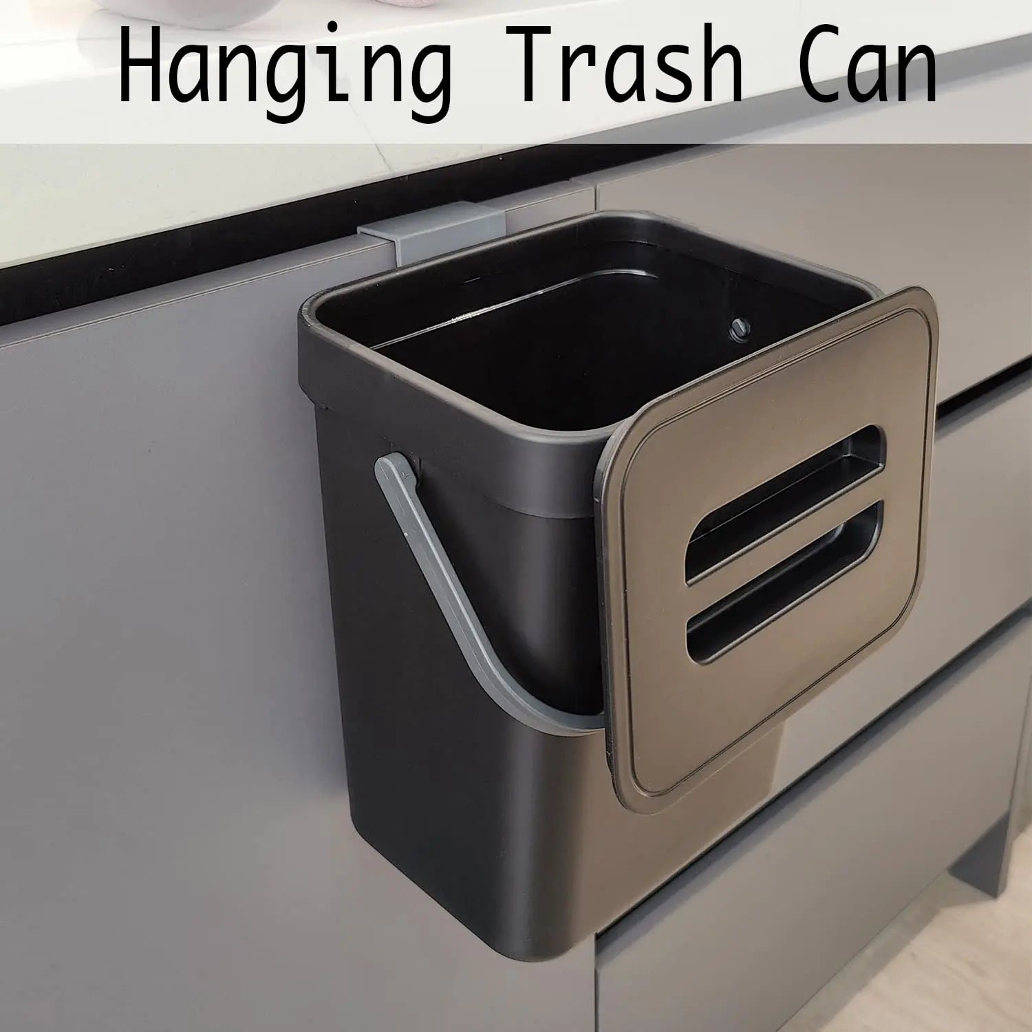 Cubo de basura pequeño de plástico, cubo de basura pequeño colgante con tapa debajo del fregadero para cocina, cubo de basura para alimentos, cubo de basura montable para Baño