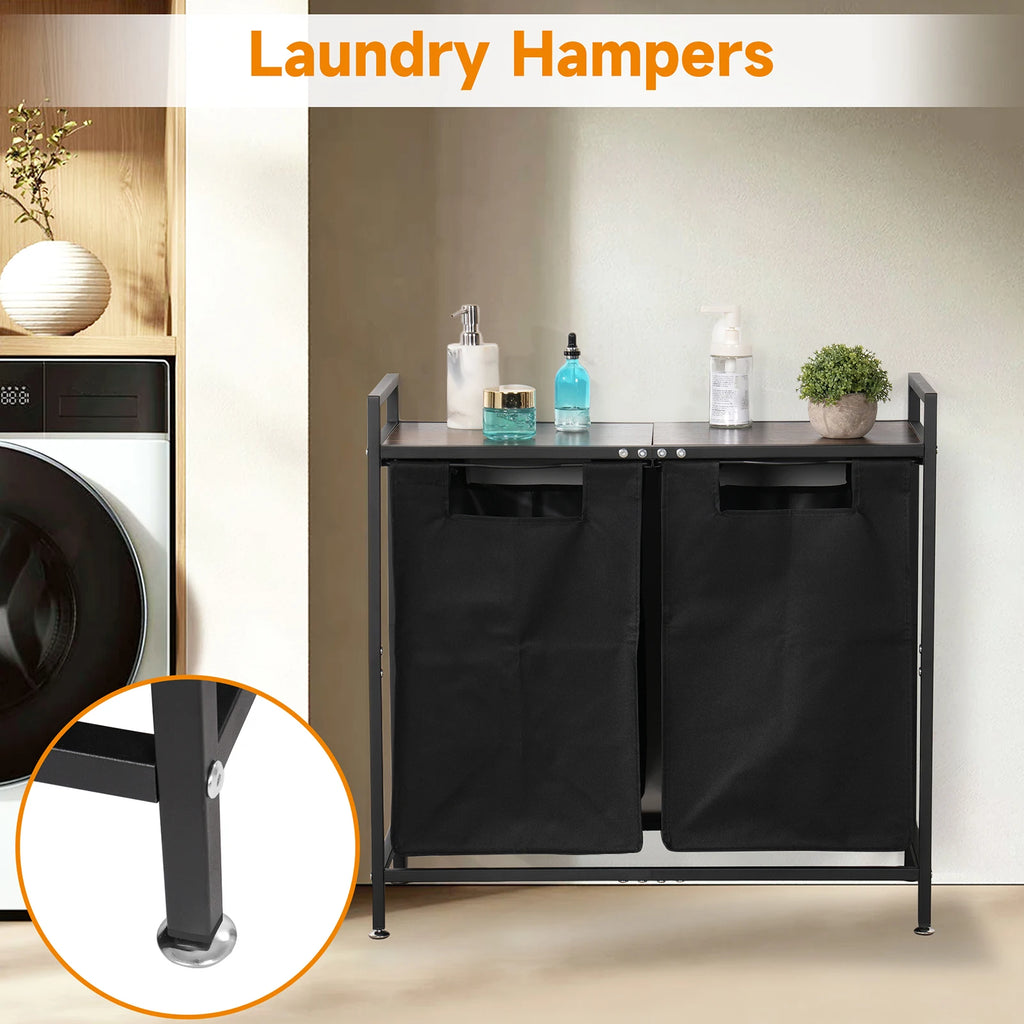 Cestos para la colada con mesa superior de madera natural, 2 bolsas extraíbles extraíbles, dos modos para llevar cesta para la colada