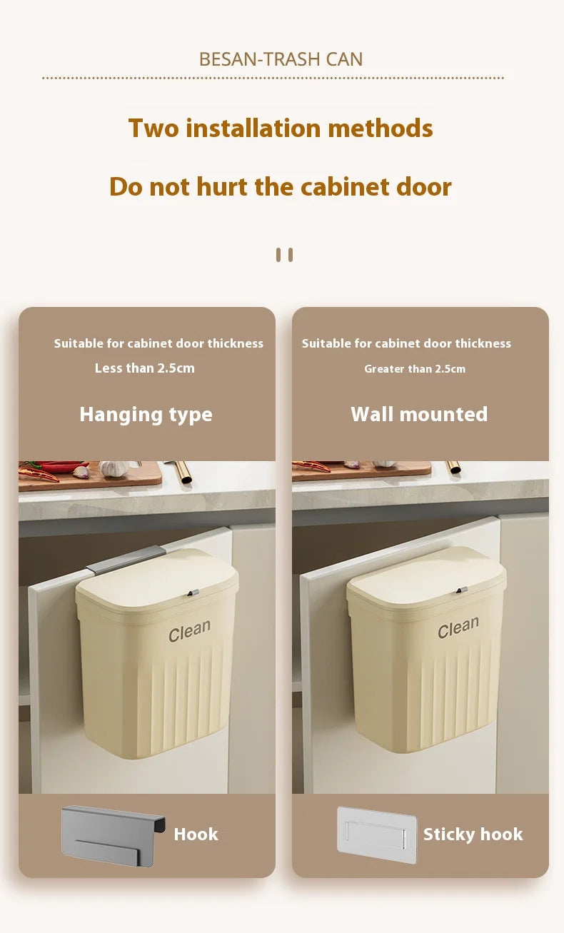 Cubo de basura de cocina, cubo de basura colgante montado en la pared con tapa, cubo de basura para gabinete debajo del fregadero, cubo de basura para Compost, 8,5/12L