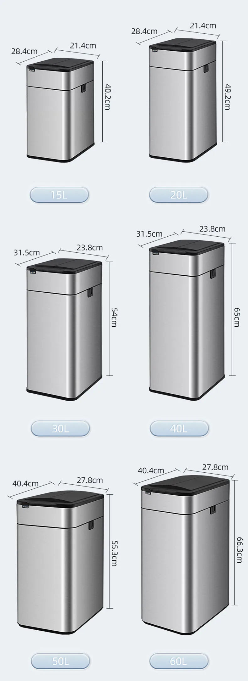 Cubo de basura inteligente para cocina, cubo con Sensor inteligente automático, cubo de basura, papelera para residuos de alimentos, 15/20/30/40/50/60L