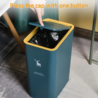 Cubo de basura para baño, cubo de basura de 15L con tapa superior de prensa para cocina, dormitorio, sala de estar, papelera de plástico con tapa emergente, 1 ud.