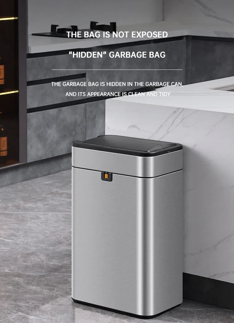 Cubo de basura de 9/15/20/30/40/50/60L, cubo de basura con Sensor inteligente de acero inoxidable de gran capacidad, cubo de basura automático, cubo de basura de cocina
