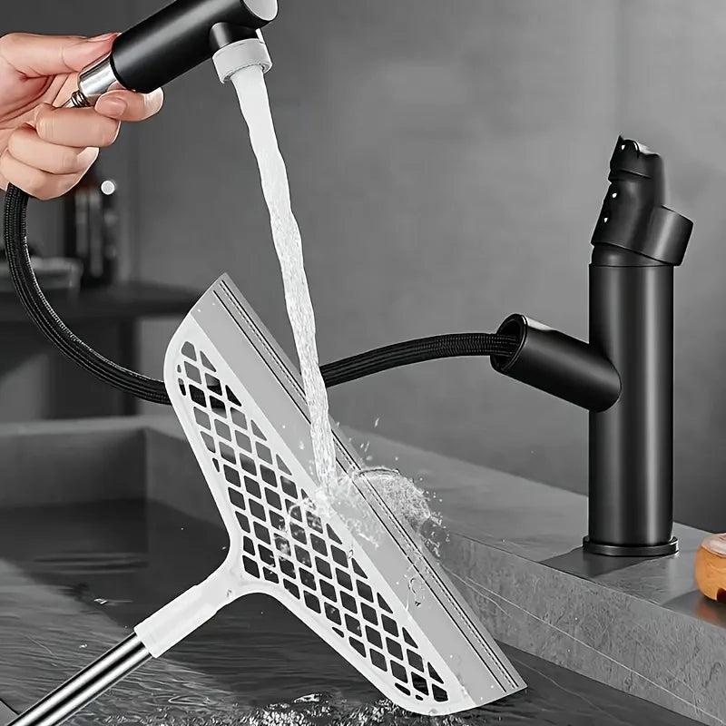 Escoba mágica con cabeza desmontable, raspador de silicona de doble cara, mango de plástico 180 °   Diseño de fácil almacenamiento para baño y sala de estar