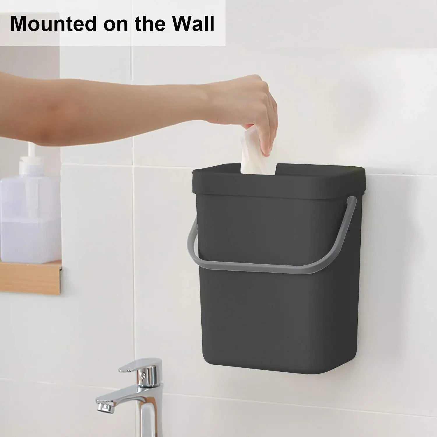 Cubo de basura pequeño de plástico, cubo de basura pequeño colgante con tapa debajo del fregadero para cocina, cubo de basura para alimentos, cubo de basura montable para Baño