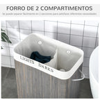 HOMCOM Cesto para Ropa Sucia de Bambú 100L con Tapa 2 Compartimentos 52x32x63 cm