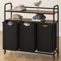 Hzuaneri Cesto para la colada 3 compartimentos, 3 x 46 L, Colector de ropa con 2 estantes, Clasificador de ropa, Bolsa para la colada extensible