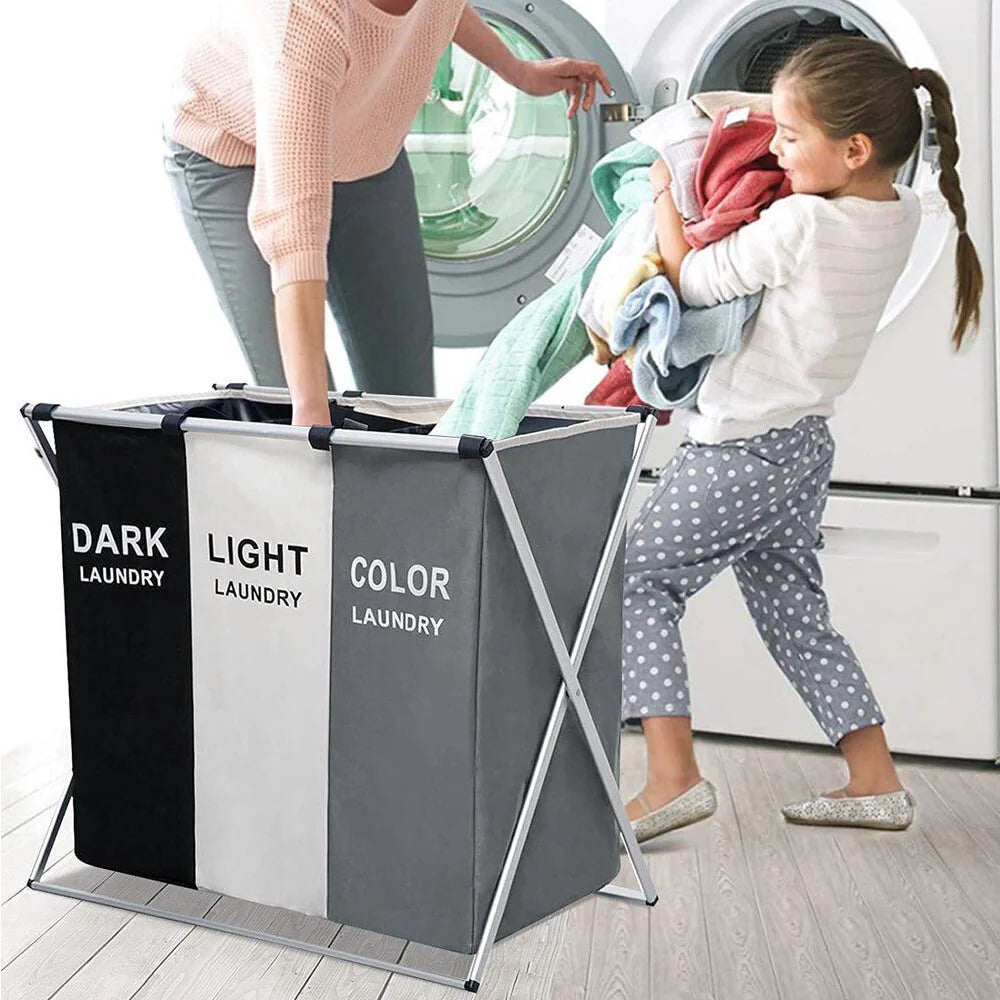 Cesta de lavandería de 3 rejillas, organizador de ropa sucia plegable, cesta de almacenamiento impermeable para baño, contenedores plegables para ropa y juguetes