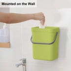 Cubo de basura pequeño de plástico, cubo de basura pequeño colgante con tapa debajo del fregadero para cocina, cubo de basura para alimentos, cubo de basura montable para Baño