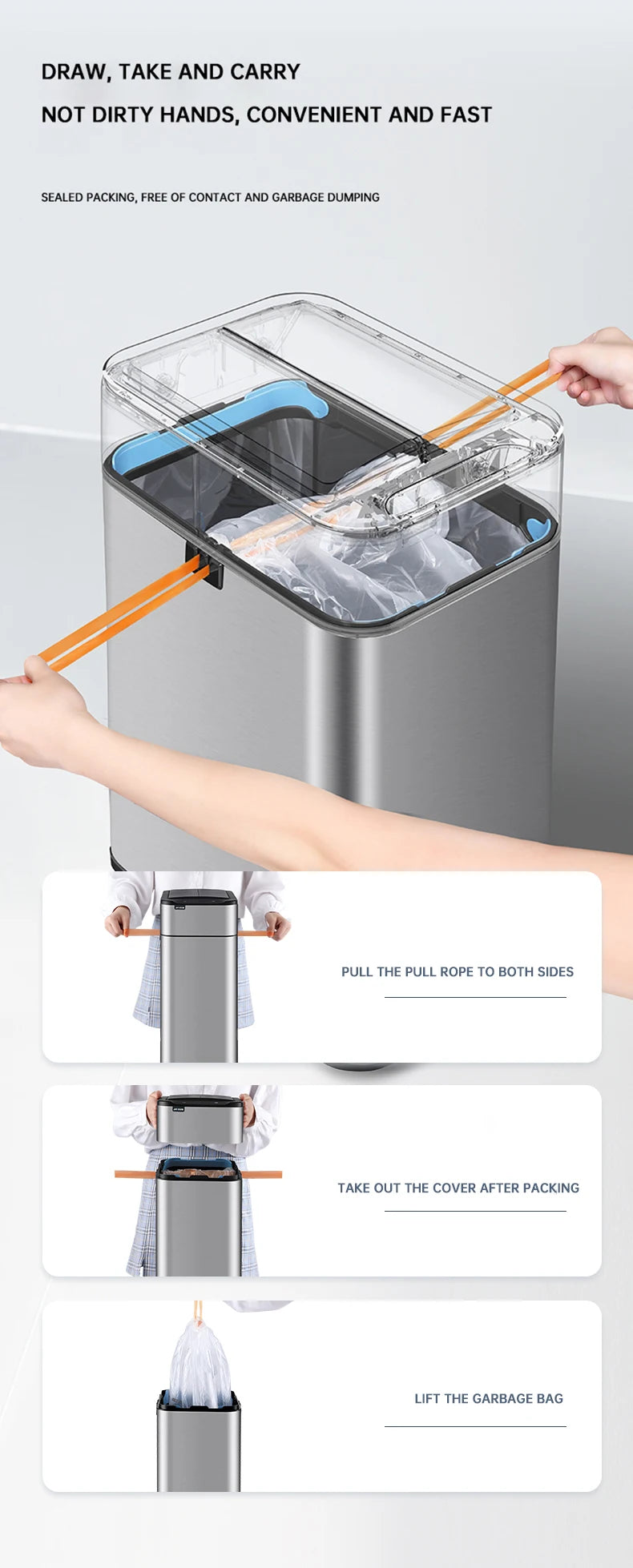 Nueva bote de basura de inducción inteligente para el hogar con tapa, inodoro, cocina, gran capacidad, sala de estar, embalaje automático, cubo de basura