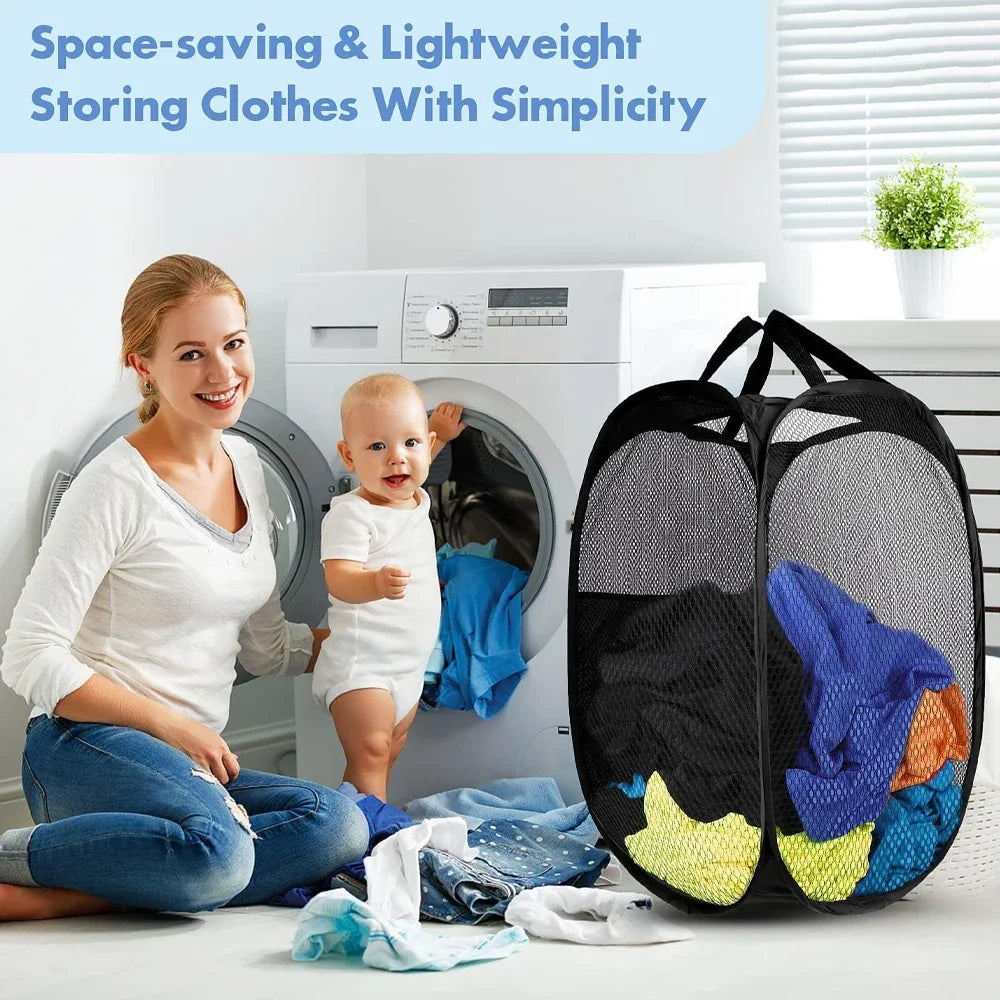 Cesta de lavandería plegable para ropa sucia, cesto emergente de malla, bolsa de almacenamiento de juguetes para el hogar, baño, dormitorio, viaje, 1-10 Uds.