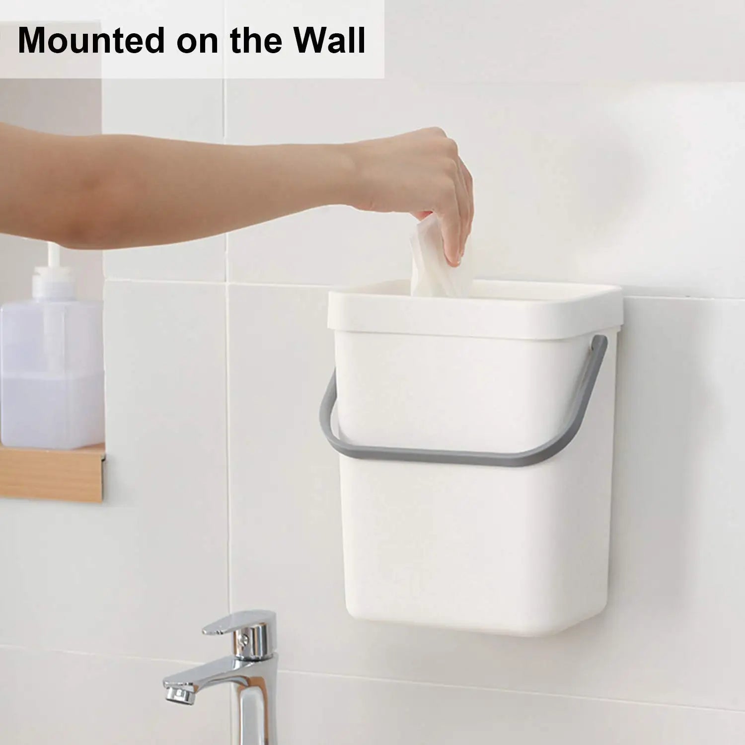Cubo de basura pequeño de plástico, cubo de basura pequeño colgante con tapa debajo del fregadero para cocina, cubo de basura para alimentos, cubo de basura montable para Baño