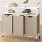 Hzuaneri Cesto para la colada 3 compartimentos, 3 x 46 L, Colector de ropa con 2 estantes, Clasificador de ropa, Bolsa para la colada extensible