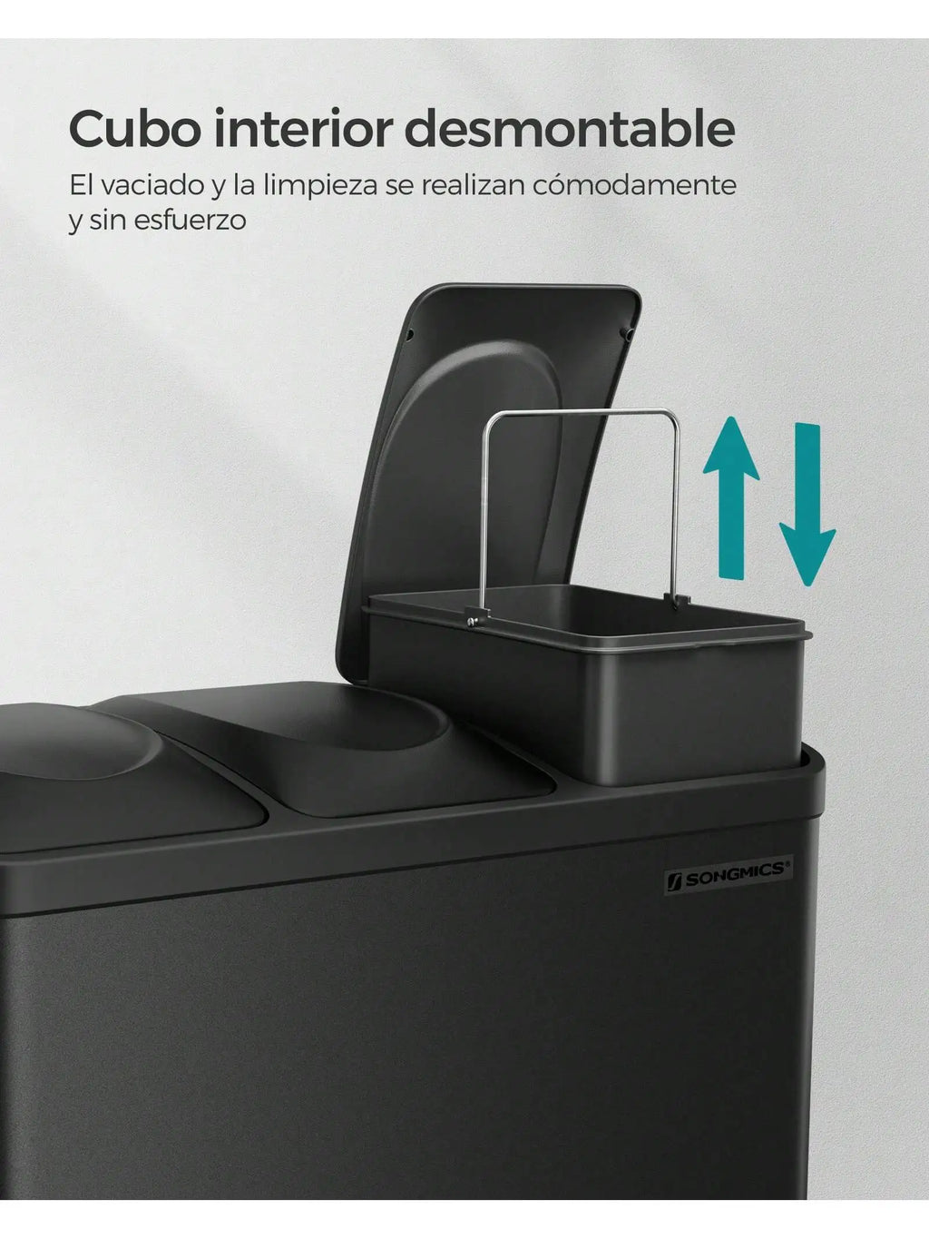 SONGMICS Cubo Triple para Cocina, Cubo Basura de Reciclaje, Pedal, Cubo de Basura de Metal 45 L, Sistema de Separación de Residuos Cubo para Cocina, 3 x 15 L, con Tapa, Acero, Plata/Blanco/Negro/Gris Verdoso