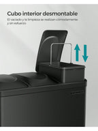 SONGMICS Cubo Triple para Cocina, Cubo Basura de Reciclaje, Pedal, Cubo de Basura de Metal 45 L, Sistema de Separación de Residuos Cubo para Cocina, 3 x 15 L, con Tapa, Acero, Plata/Blanco/Negro/Gris Verdoso